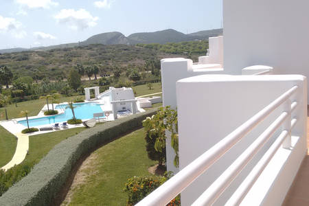Image shows views to large swimming pool