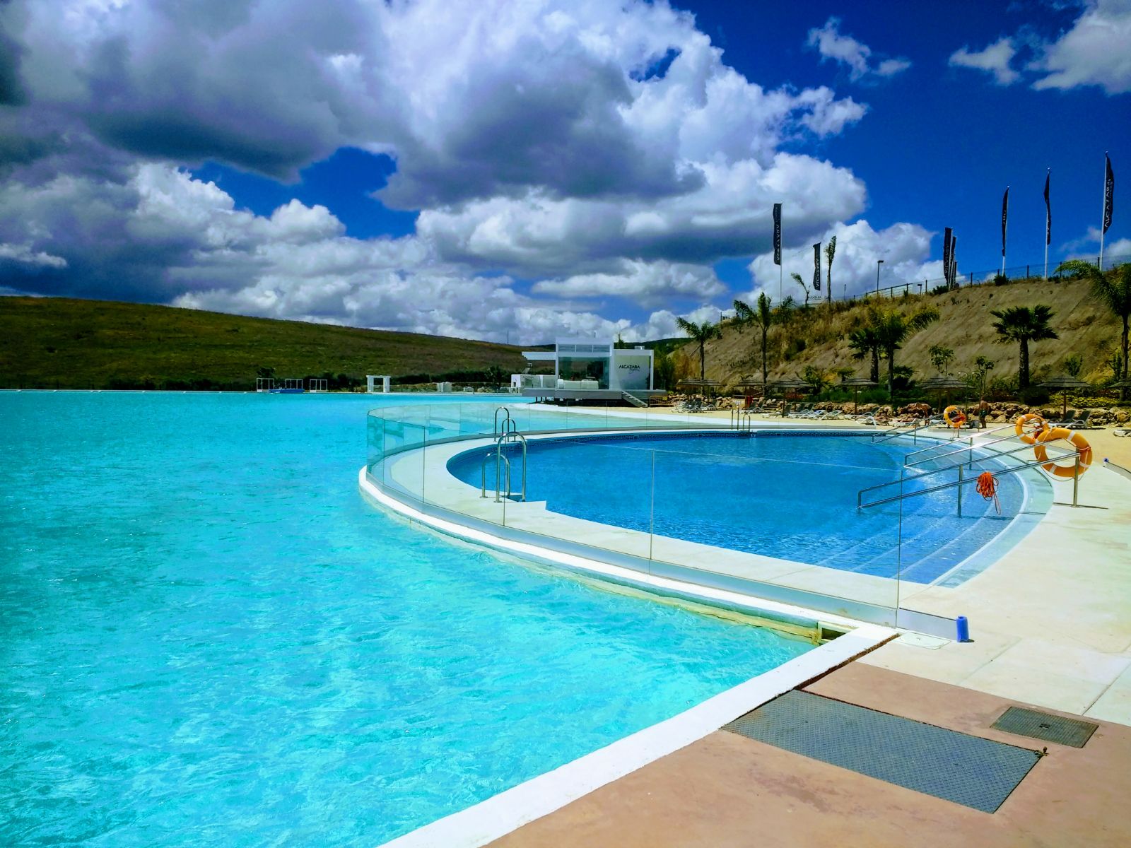 Image shows large pool in crystal lagoon